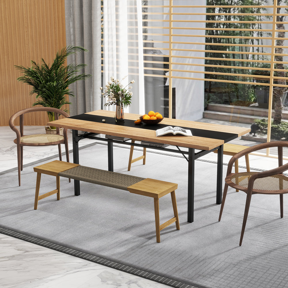 Spacious 71" dining table with heavy-duty metal frame, suitable for 6-8 people, ideal for kitchen or dining room use.