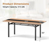 6 feet dining table with a natural wood top and heavy-duty metal frame, suitable for 6-8 people, 30 inches tall.
