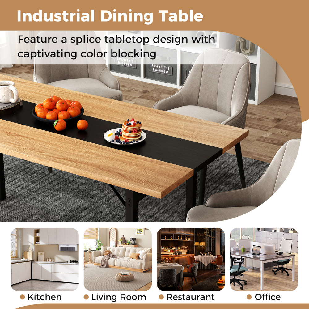 Splice tabletop dining table with heavy-duty metal frame, suitable for 6-8 people, ideal for kitchen or office use.