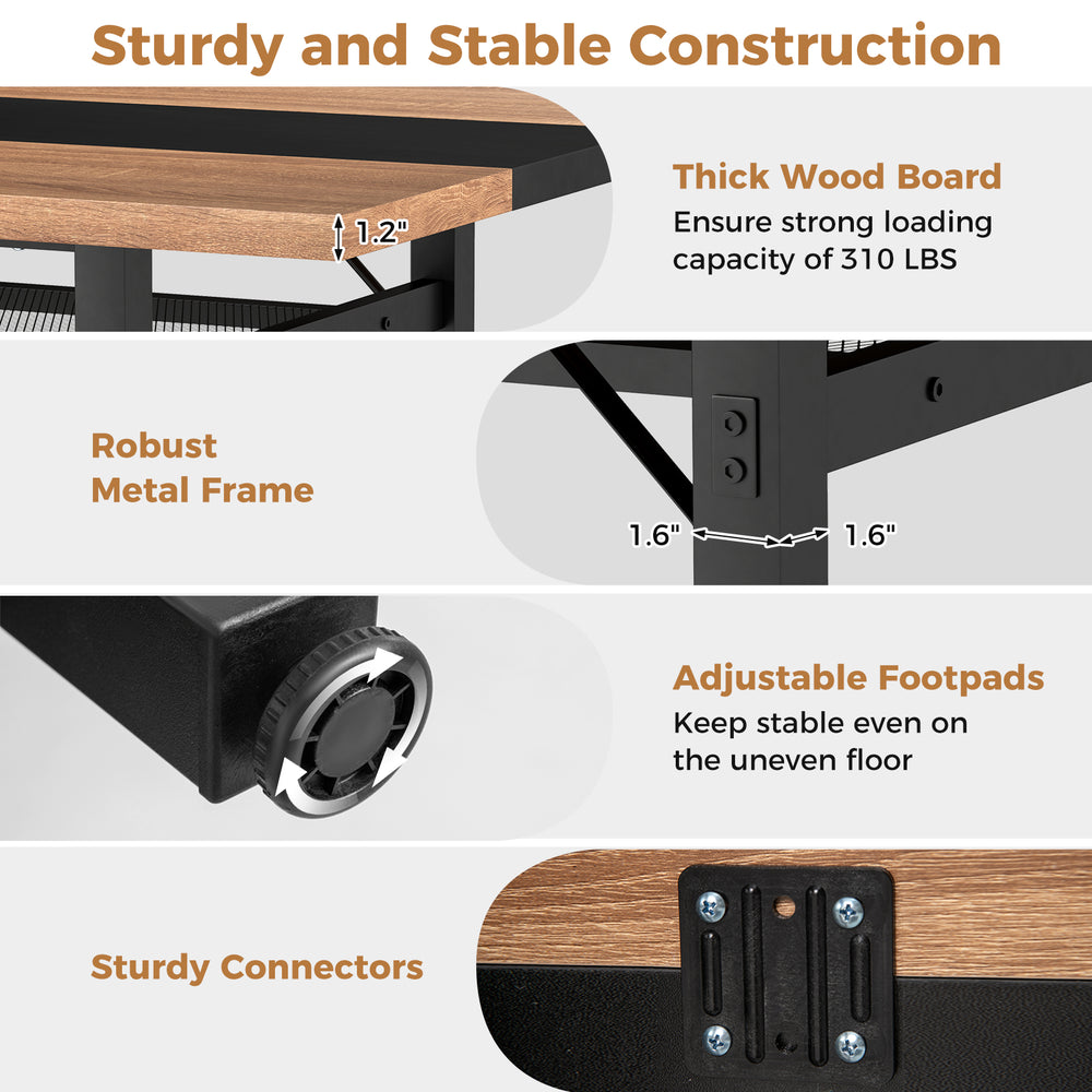 6 feet dining table with a thick wood board and heavy-duty metal frame, suitable for 6-8 people, ideal for various.