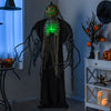 Life-sized Halloween animatronic ghost pumpkin with glowing ribs, shaking head, and eerie sounds for spooky decor.
