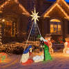 6 feet lighted nativity scene featuring Jesus, Mary, and Joseph with 240 LED lights for festive outdoor decoration.