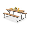Outdoor picnic table bench set in brown, seating 6-8 people, featuring a weather-resistant HDPE tabletop and sturdy.