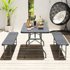 6 Feet Folding Table with Wood Grain HDPE Tabletop and Safe Lock Mechanism-Gray - Gallery View 1 of 10