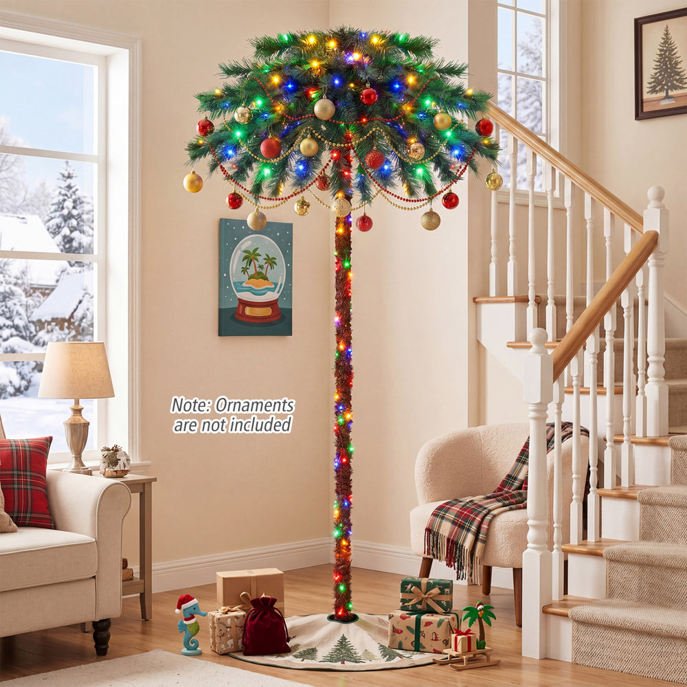6-foot pre-lit artificial tropical Christmas palm tree showcasing vibrant multi-color lights, ideal for holiday gatherings.