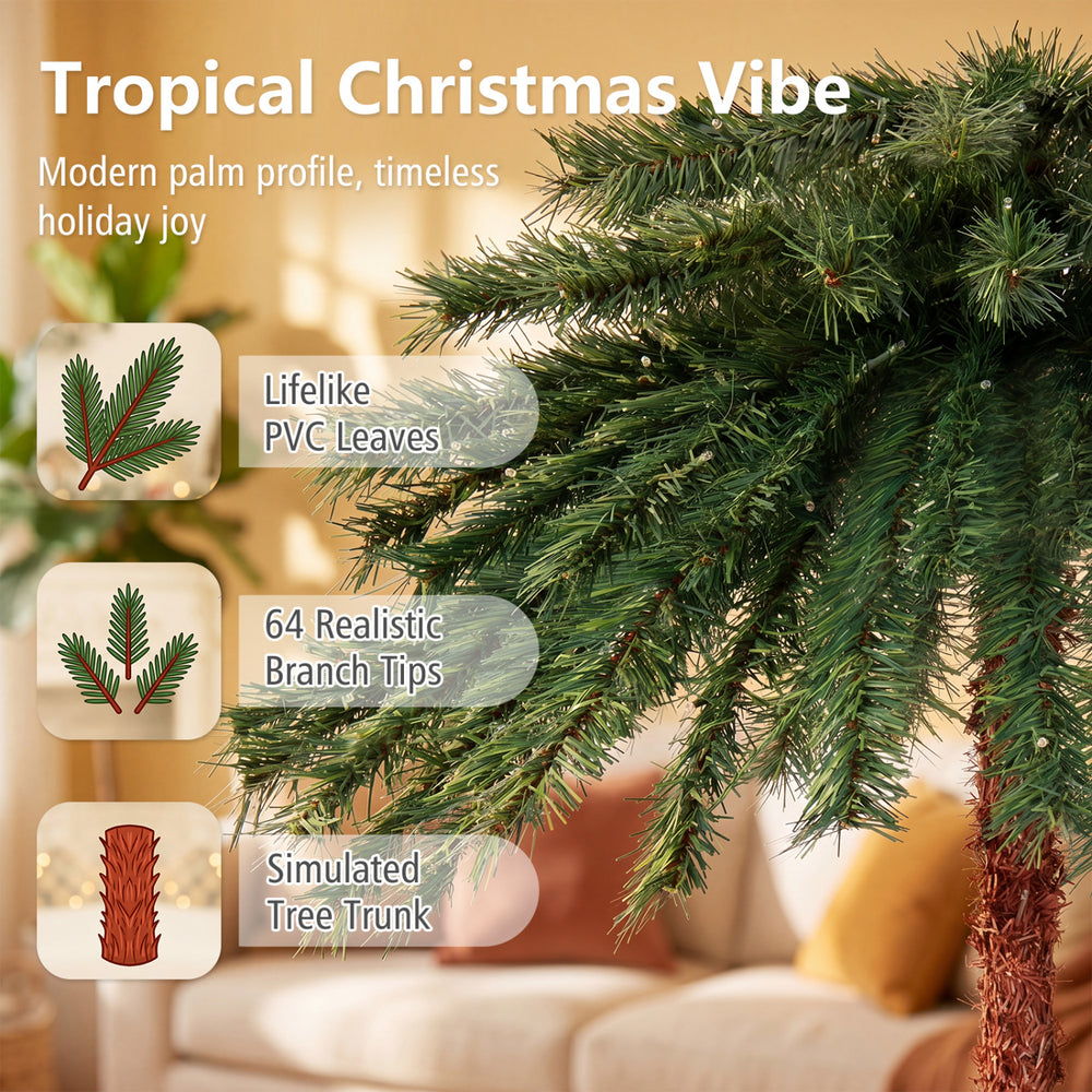 Lifelike 6 feet pre-lit artificial tropical Christmas palm tree with 210 multi-color lights for festive holiday decor.
