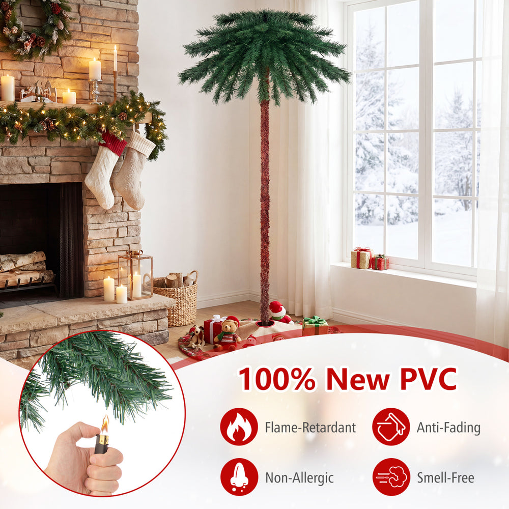 6-foot pre-lit artificial tropical Christmas palm tree featuring 210 multi-color lights, ideal for creating a festive atmosphere.