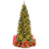 6 feet pre-lit artificial Christmas tree with 618 snowy branch tips and 250 LED lights, surrounded by festive gifts.