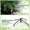 Close-up of the crossed metal base of a 6 feet pre-lit artificial Christmas tree with anti-slip footpads for stability.