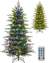 6 feet pre-lit artificial Christmas tree with multicolored and warm white LED lights, featuring a sturdy metal base and.