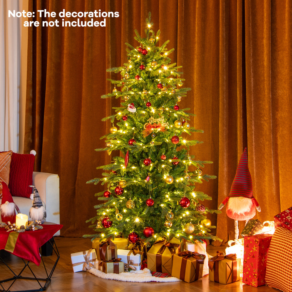 6 feet pre-lit artificial Christmas tree with warm white LED lights, featuring realistic branch tips and adjustable.