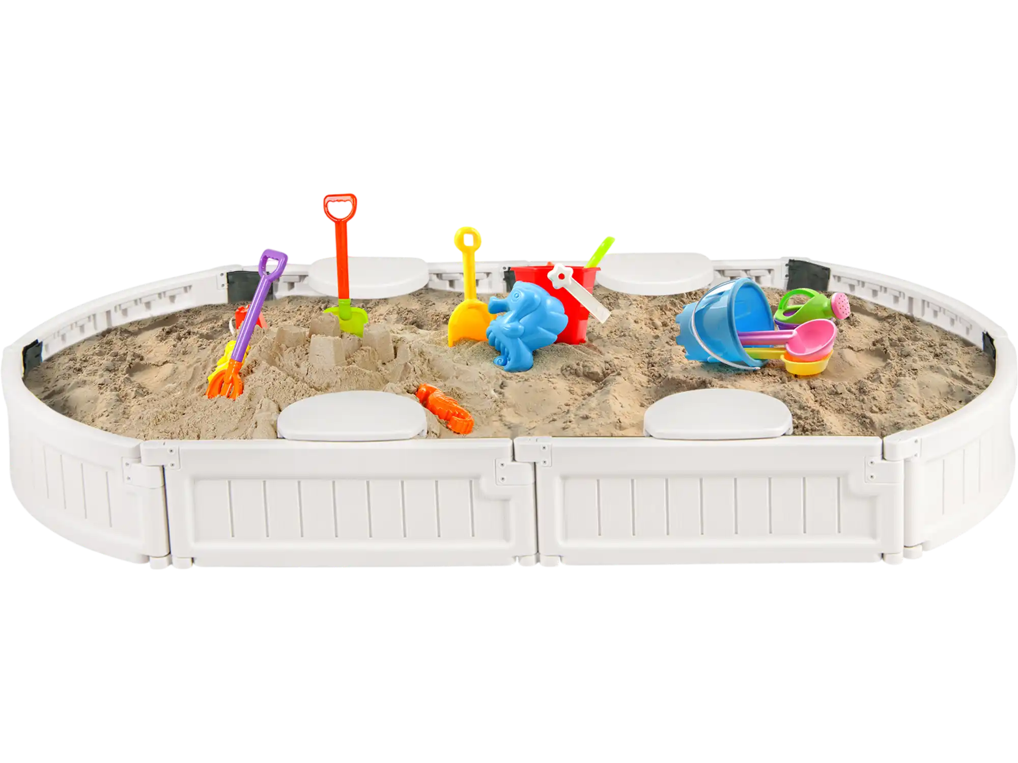 Costway 6' Kids Oval Sandbox w/ Built-in Corner Seat & Bottom Liner 45196327 New