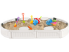 Oval sandbox for kids with built-in corner seats, dust-proof cover, and weather-resistant HPDE, ideal for outdoor play.