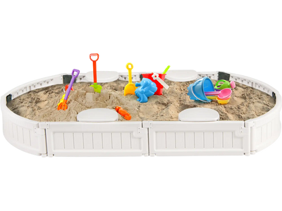 Costway 6' Kids Oval Sandbox w/ Built-in Corner Seat & Bottom Liner 45196327 New
