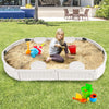6 feet kids oval sandbox in white with a bottomless design for drainage, perfect for outdoor creativity and fun.