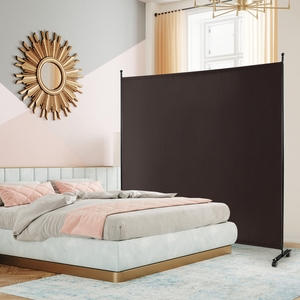 6 Feet Single Panel Rolling Room Divider with Smooth Wheels-Brown - Gallery View 1 of 10