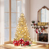 Snow-flocked 6 feet artificial Christmas tree with 81 sphere lights, decorated for a festive holiday setting.