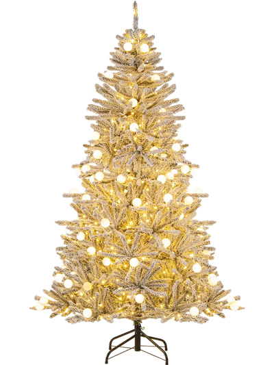 Costway Pre-Lit Snow-Flocked Artificial Christmas Tree w/ 81 Sphere Lights Remote 38949478 New