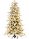 Snow-flocked 6 feet artificial Christmas tree with warm white LED lights, perfect for festive holiday decor.