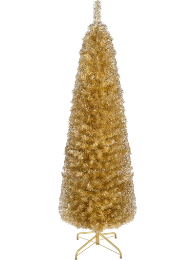 Costway 6' Silver Tinsel Slim Pencil Christmas Tree 61904357 New