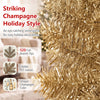 Slim pencil-shaped 6 feet tinsel Christmas tree in champagne color with 520 branch tips, perfect for festive decorations.