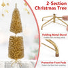 Slim yellow tinsel Christmas tree with 520 branch tips and a sturdy metal stand, perfect for narrow spaces and festive decor.