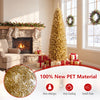 Slim pencil-shaped 6 feet yellow tinsel Christmas tree made of durable PET material, perfect for narrow spaces and festive decor.