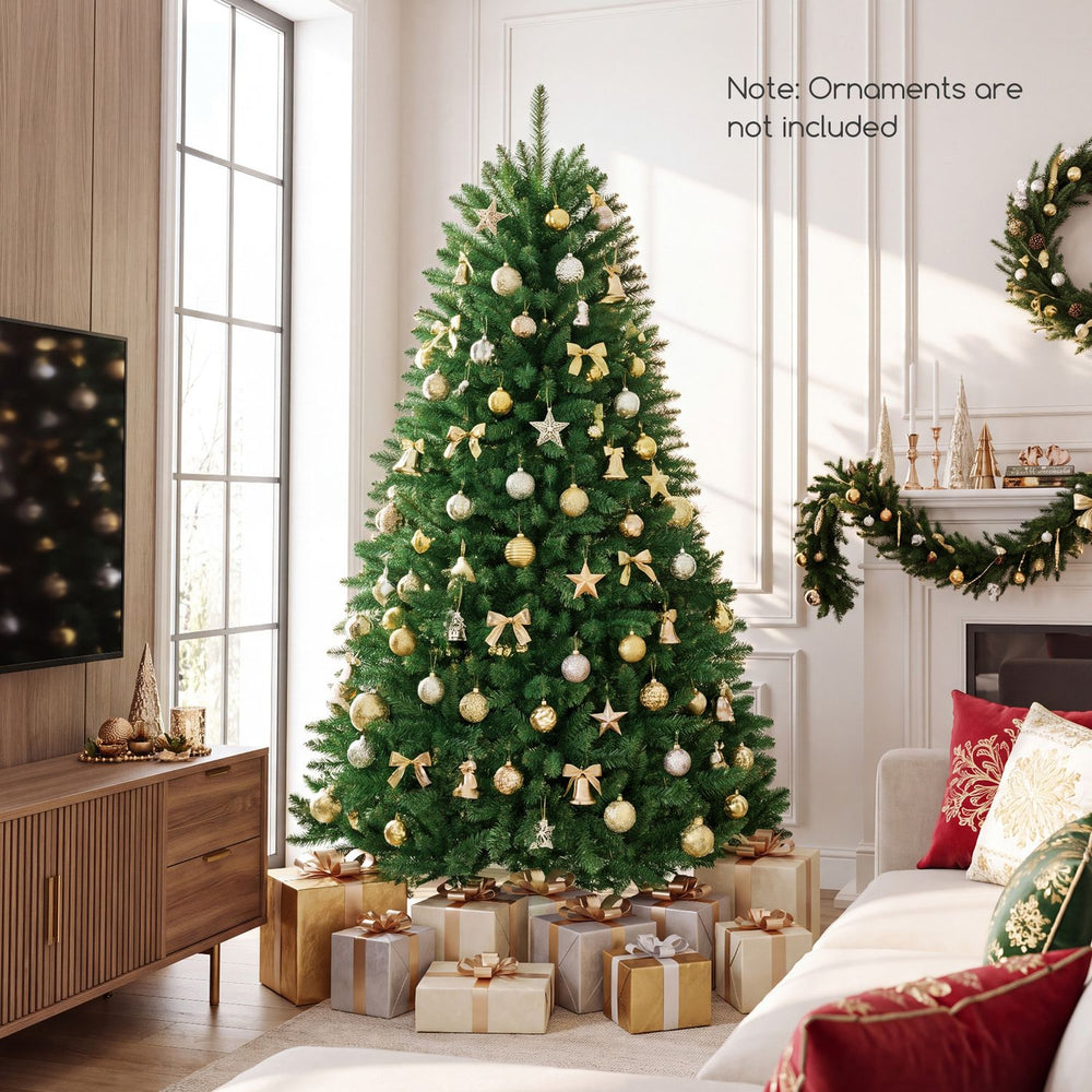 6 feet unlit artificial Christmas tree with 1250 branch tips, featuring a realistic PVC design for festive home decoration.