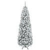 Snow flocked 6 feet unlit pencil Christmas tree with 500 branch tips, perfect for small corners during the holiday season.
