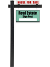 Black 6-foot UPVC real estate sign post with a 36-inch arm, ideal for displaying "House for Sale" signs outdoors.