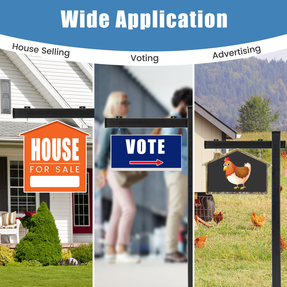 6 feet black vinyl UPVC real estate sign post with rider arm, ideal for home selling and advertising outdoors.