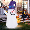 6 ft inflatable cute ghost with witch hat and LED lights, perfect for Halloween outdoor decoration.