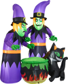 6 Ft Inflatable Halloween Witches with Cauldron & Black Cat