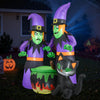 Inflatable 6 ft Halloween witches with cauldron and black cat, featuring bright LEDs for outdoor spooky decor.