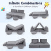 Modular kids play couch set in gray, featuring 6 foam pieces with washable covers for versatile shapes and safe play.