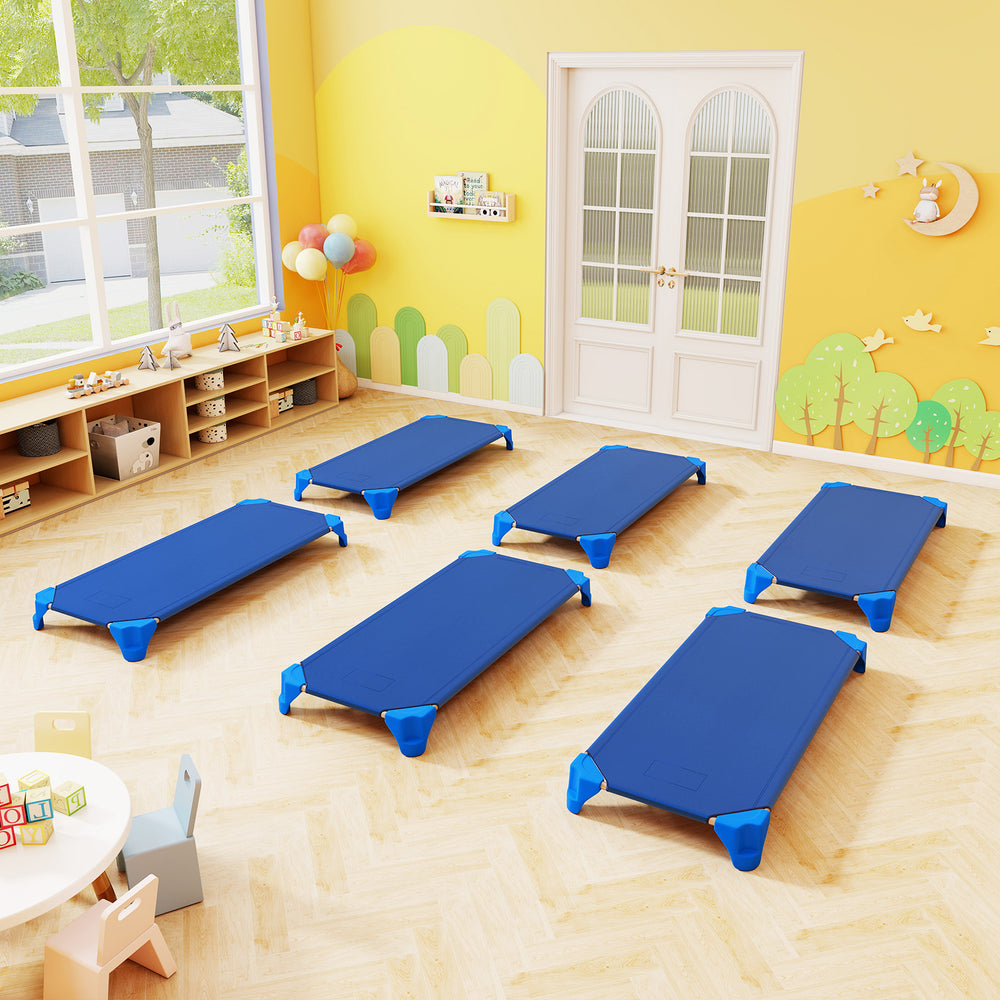 Portable 6 Pack Stackable Daycare Cots Sleeping Bed for Kids 52 Inch-Blue - Gallery View 1 of 11