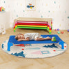 Portable stackable daycare cot in blue, designed for kids, featuring smooth edges and non-slip foot pads for safety.