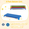 Multicolor portable 6 pack stackable daycare cots, 52 inches long, ideal for kids' rest time in daycare or home.