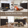 6-panel rolling room divider in walnut, 5.7 feet tall, offers privacy and mobility for home, office, or dormitory use.