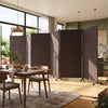 Six-panel folding privacy screen room divider in coffee color with wheels, ideal for flexible room arrangement and privacy.