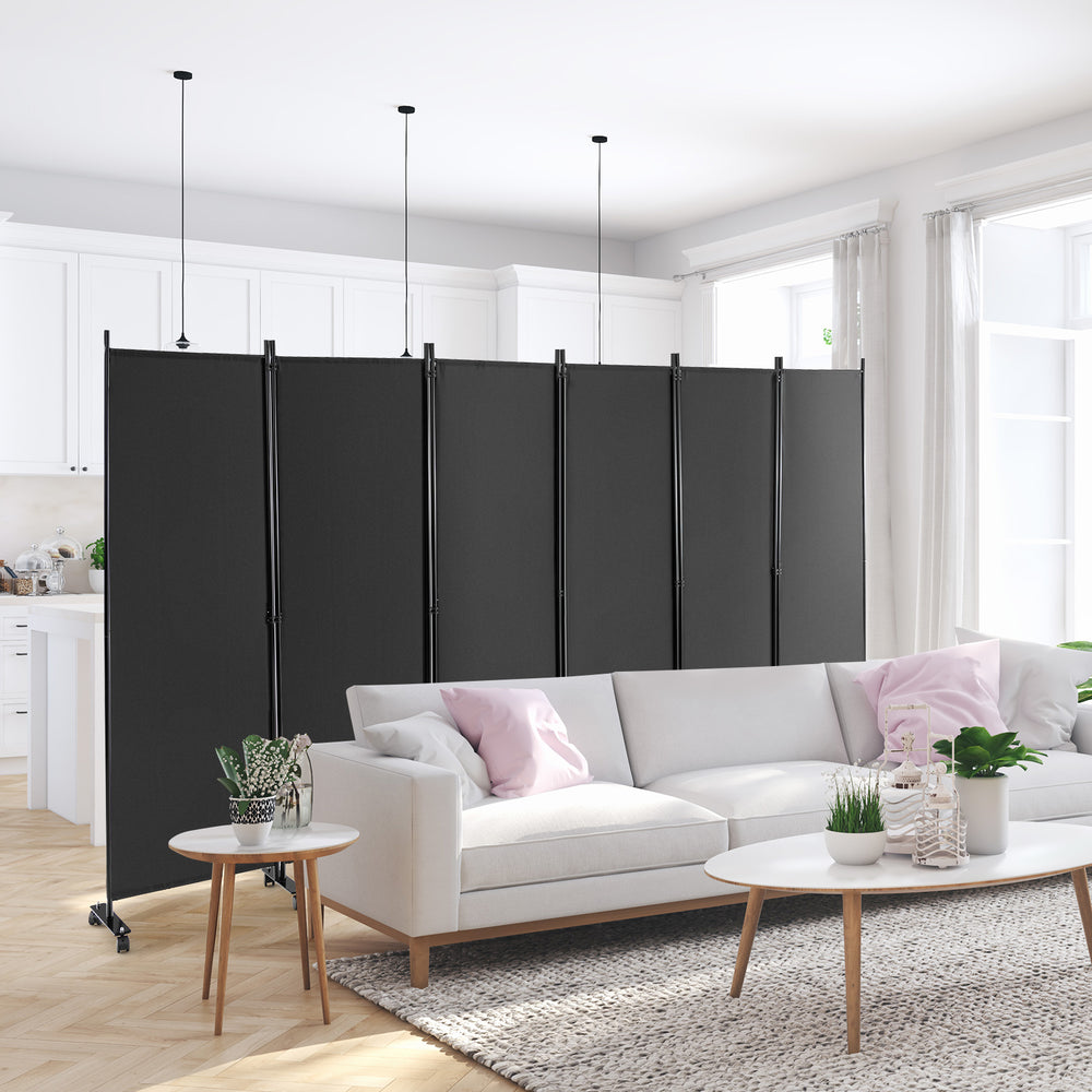 6 Panel 5.7 Feet Tall Rolling Room Divider on Wheels-Gray - Gallery View 1 of 8