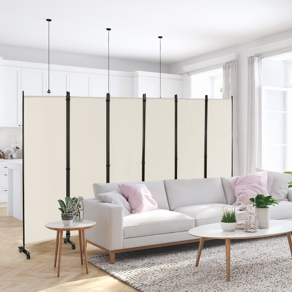 6 Panel 5.7 Feet Tall Rolling Room Divider on Wheels-White - Gallery View 1 of 8