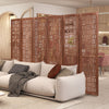 6-panel solid wood room divider with intricate cut-out pattern, crafted from paulownia wood for rustic elegance.