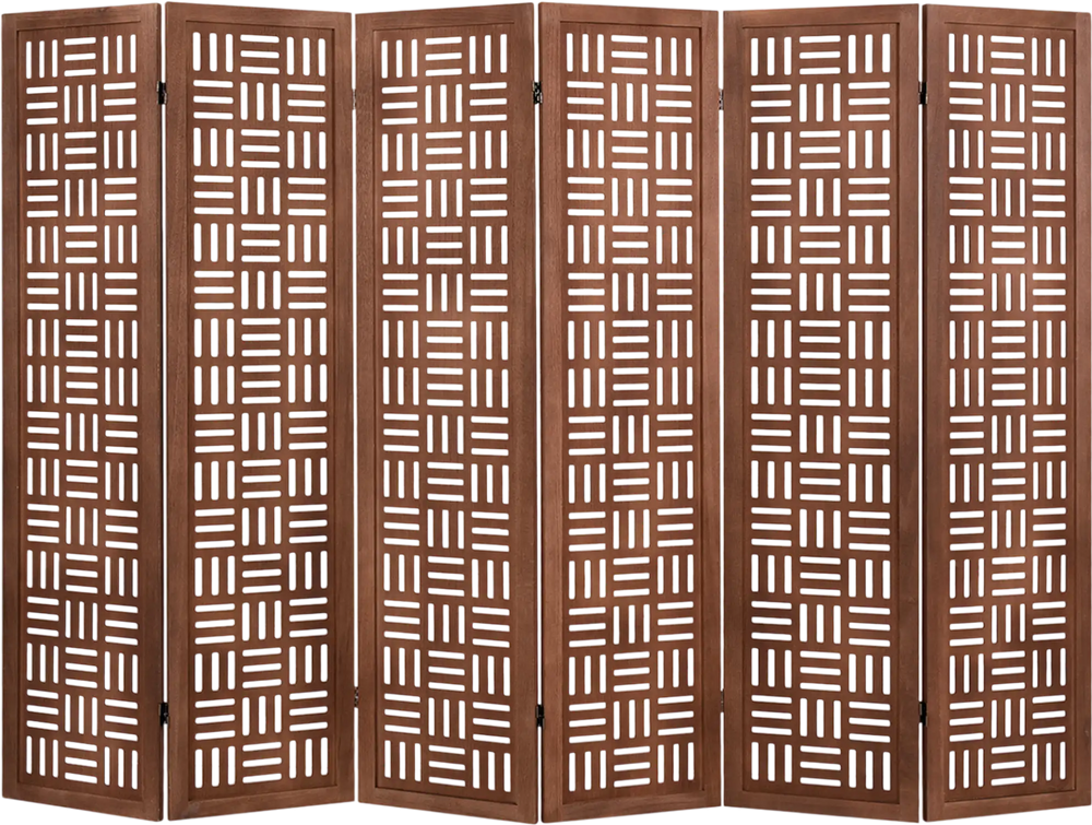6-panel solid wood room divider with intricate cut-out pattern, crafted from high-quality paulownia wood for versatile.
