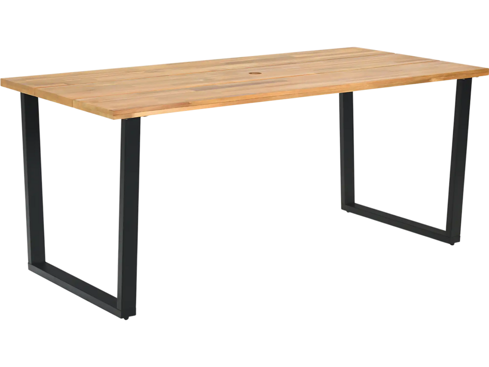 6-Person Acacia Wood Outdoor Dining Table with 2 Inch Umbrella Hole