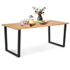 Acacia wood outdoor dining table with a 2-inch umbrella hole, sturdy metal frame, perfect for 6 people.