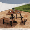 Acacia wood picnic table bench set for 6 with 3 seats, featuring sturdy metal legs and umbrella hole, ideal for outdoor.
