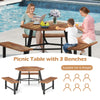 Acacia wood picnic table bench set with three benches, designed for six, perfect for family gatherings in outdoor.