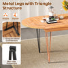 Teak wood tabletop dining table with metal legs, seating 6, featuring triangle structure and non-slip protectors for.