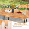 Teak wood tabletop dining table for 6 with metal legs, featuring natural beauty and great durability for outdoor use.